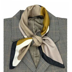 ✨Elegant Bandana Square Scarf Silky Satin Abstract Geometric Neutral Green Gray✨